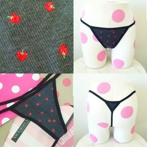 Victoria's Secret PINK Strawberry Ribbed V-String Thong Panty NWT